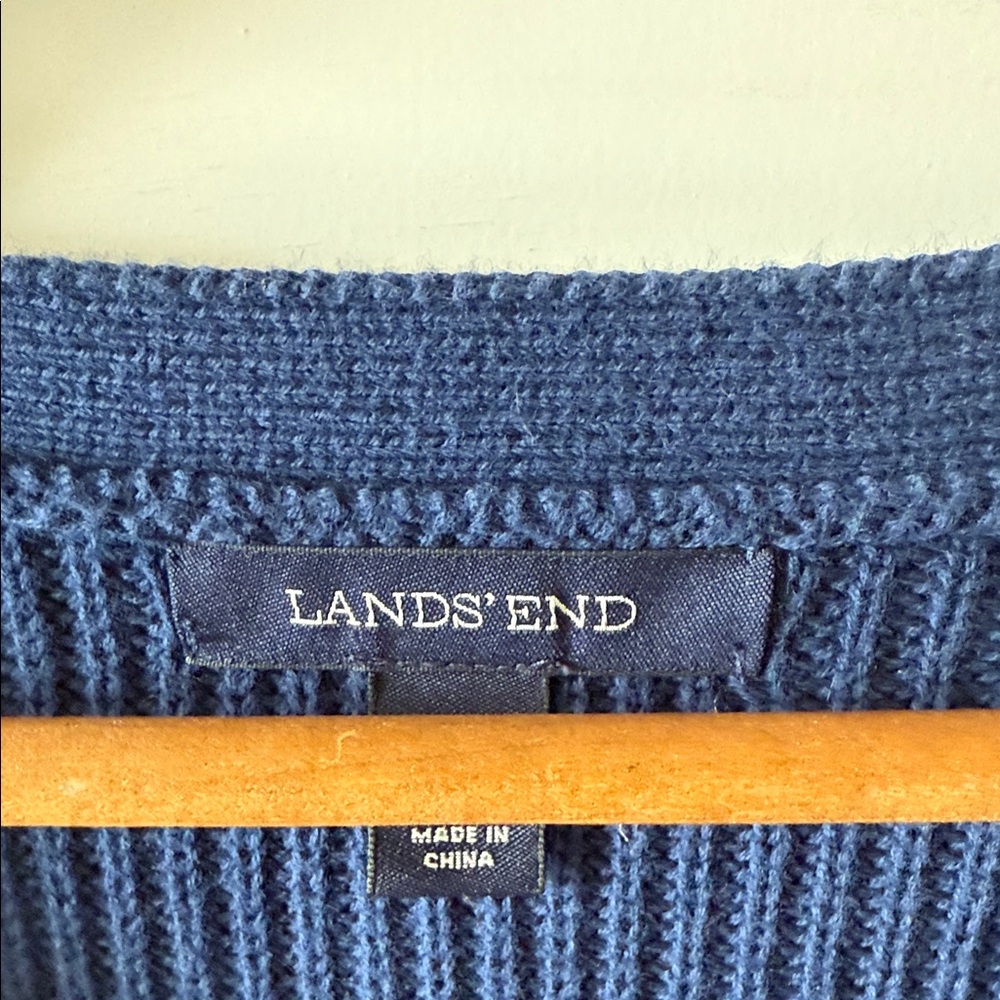 Lands' End Women's Navy Cardigan Cotton Ribbed Small - Picture 3 of 5
